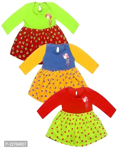 KidzzCart Baby Girl's Cotton Frock Dress_Multicolor_Pack of 3