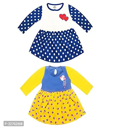 KidzzCart Baby Girl's Pure Cotton Frock Dress Full Sleeves Pack of 2 (12-18 Months, Multicolor)-thumb0