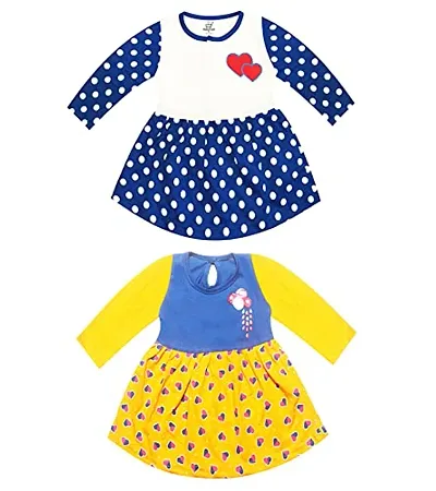 KidzzCart Baby Girl's Pure Frock Dress Full Sleeves Pack of 2 (6-12 Months, Multicolor)