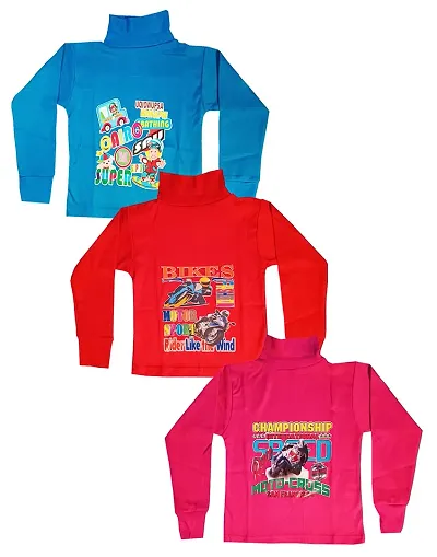 KidzzCart Boy's Cotton High Neck T-Shirt Full Sleeve Pack of 3