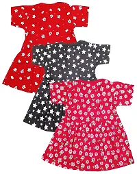 KidzzCart Baby Girl's Pure Cotton Fit  Flare Frock Dress Half Sleeves. Pack of 3 (0-6 Months) Multicolour-thumb1