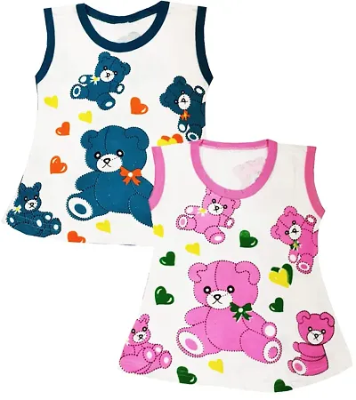 KidzzCart Baby Girls Pure Cotton A-Line Frock Dress Pack of 2 (6-12 Months, Pink  Green)