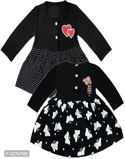 KidzzCart Baby Girl's Pure Cotton Frock Dress Full Sleeves Pack of 2