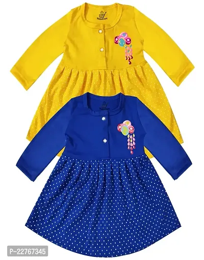 KidzzCart Baby Girl's Pure Cotton Frock Dress Full Sleeves Pack of 2