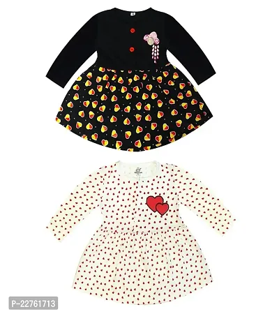 KidzzCart Baby Girl's Pure Cotton Frock Dress Full Sleeves Pack of 2-thumb0