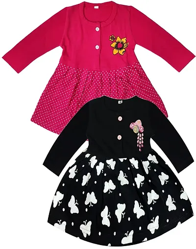 KidzzCart Baby Girl's Pure Frock Dress Full Sleeves Pack of 2