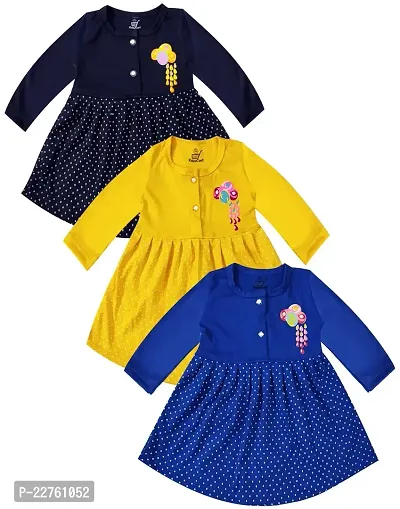 KidzzCart Baby Girl's Pure Cotton Frock Dress Full Sleeves Pack of 3-thumb0