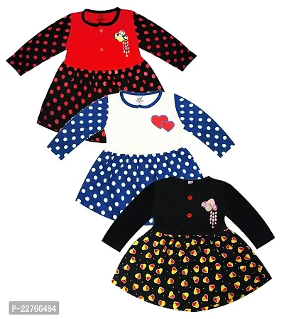 KidzzCart Baby Girl's Pure Cotton Frock Dress Full Sleeves Pack of 3