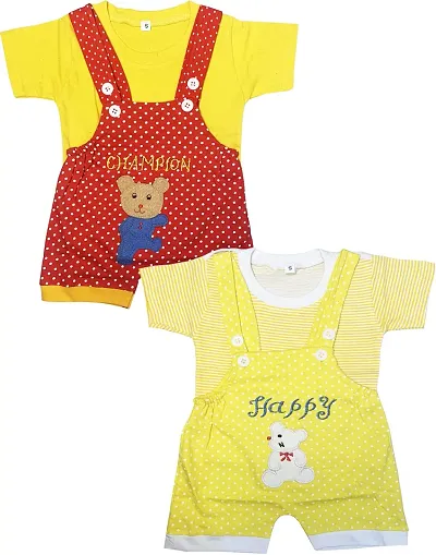 KidzzCart Applique Pure Cotton Onesies & Rompers Dungaree for Baby Boys & Girls Pack of 2