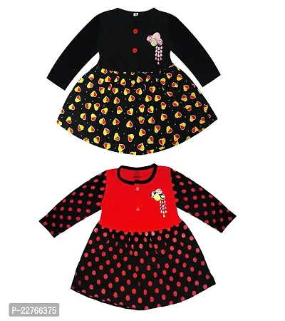 KidzzCart Baby Girl's Pure Cotton Frock Dress Full Sleeves Pack of 2-thumb0