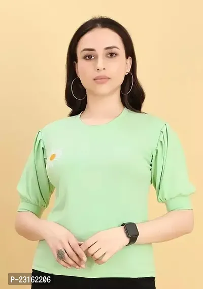 Elegant Green Cotton Printed Tshirt For Women-thumb0