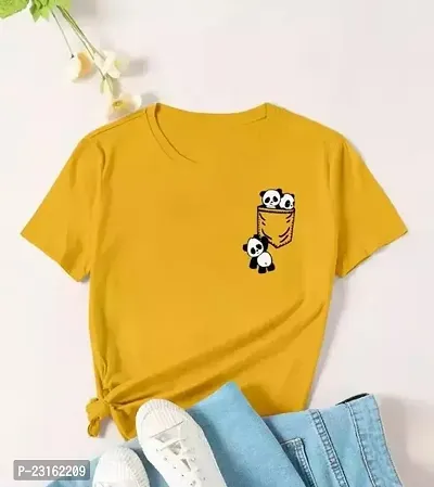 Elegant Yellow Cotton Printed Tshirt For Women-thumb0