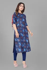 Stylish Straight Blue Checked Viscose Rayon Kurta For Women-thumb3