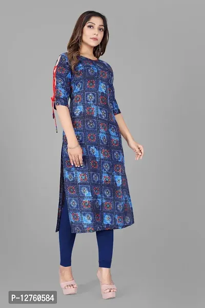 Stylish Straight Blue Checked Viscose Rayon Kurta For Women-thumb4