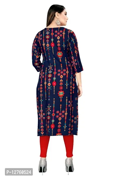 Stylish Straight Navy Blue Printed Viscose Rayon Kurta For Women-thumb2