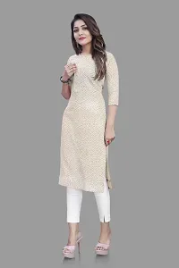 Stylish Straight Cream Self Design Viscose Rayon Kurta For Women-thumb1