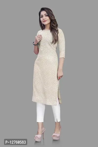 Stylish Straight Cream Self Design Viscose Rayon Kurta For Women-thumb2