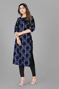 Stylish Straight Blue Checked Viscose Rayon Kurta For Women-thumb3