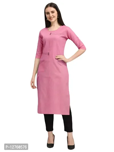 Stylish Straight Pink Solid Viscose Rayon Kurta For Women-thumb0