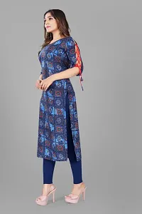 Stylish Straight Blue Checked Viscose Rayon Kurta For Women-thumb4