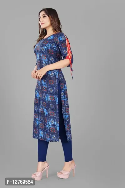 Stylish Straight Blue Checked Viscose Rayon Kurta For Women-thumb5