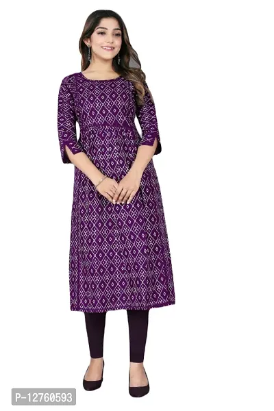 Stylish Straight Purple Checked Viscose Rayon Kurta For Women-thumb0