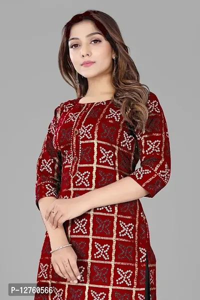 Stylish Straight Maroon Checked Viscose Rayon Kurta For Women-thumb2