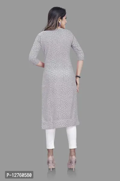 Stylish Straight Grey Self Design Viscose Rayon Kurta For Women-thumb5