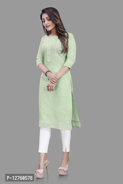 Stylish Straight Green Self Design Viscose Rayon Kurta For Women-thumb3