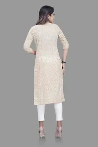 Stylish Straight Cream Self Design Viscose Rayon Kurta For Women-thumb4