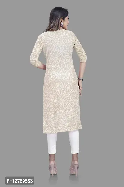 Stylish Straight Cream Self Design Viscose Rayon Kurta For Women-thumb5