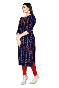 Stylish Straight Navy Blue Printed Viscose Rayon Kurta For Women-thumb2