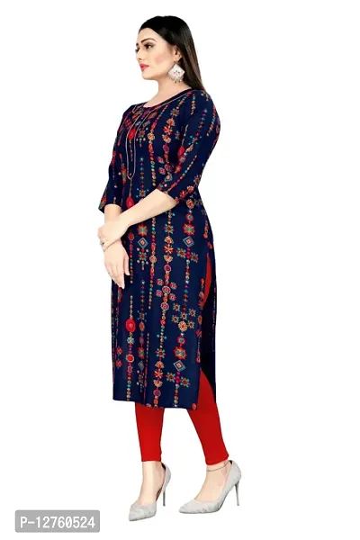 Stylish Straight Navy Blue Printed Viscose Rayon Kurta For Women-thumb3