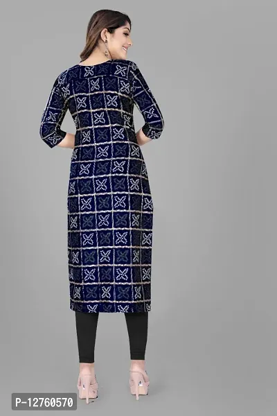 Stylish Straight Blue Checked Viscose Rayon Kurta For Women-thumb2