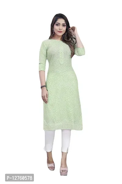 Stylish Straight Green Self Design Viscose Rayon Kurta For Women-thumb0