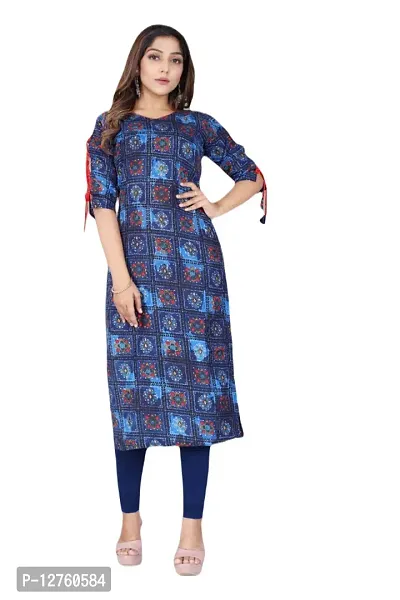 Stylish Straight Blue Checked Viscose Rayon Kurta For Women-thumb0