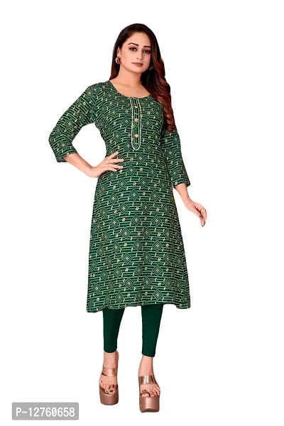 Stylish Straight Green Printed Viscose Rayon Kurta For Women-thumb0