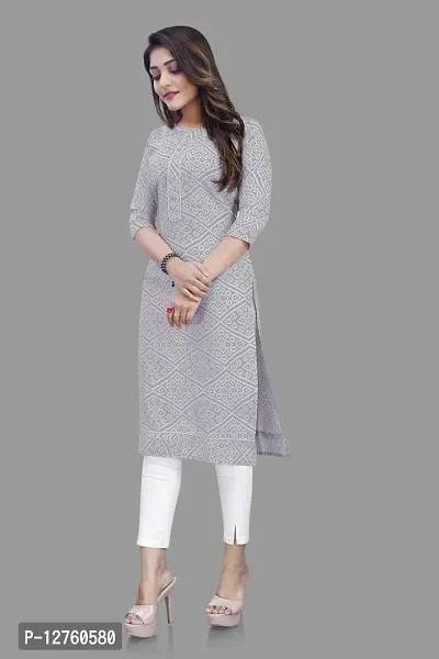 Stylish Straight Grey Self Design Viscose Rayon Kurta For Women-thumb3