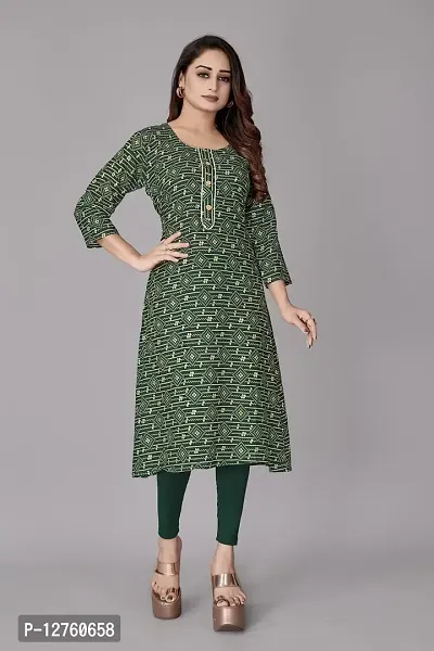 Stylish Straight Green Printed Viscose Rayon Kurta For Women-thumb2