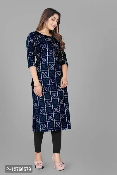 Stylish Straight Blue Checked Viscose Rayon Kurta For Women-thumb3