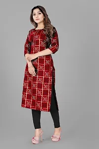 Stylish Straight Maroon Checked Viscose Rayon Kurta For Women-thumb3