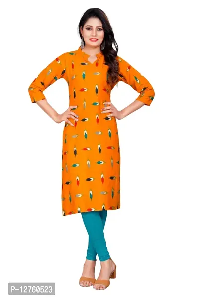 Stylish Straight Orange Printed Viscose Rayon Kurta For Women