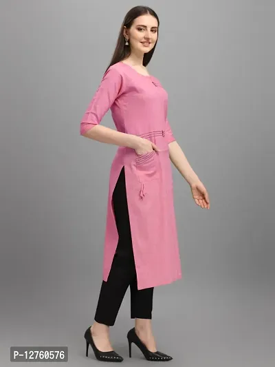 Stylish Straight Pink Solid Viscose Rayon Kurta For Women-thumb2