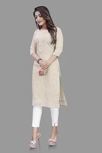 Stylish Straight Cream Self Design Viscose Rayon Kurta For Women-thumb2