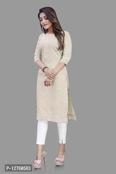 Stylish Straight Cream Self Design Viscose Rayon Kurta For Women-thumb3