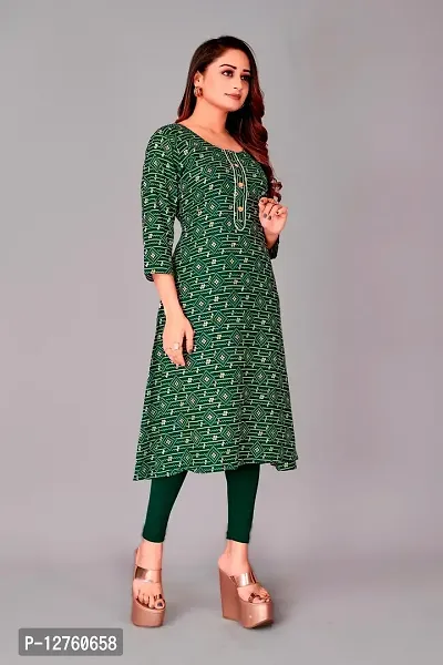 Stylish Straight Green Printed Viscose Rayon Kurta For Women-thumb3