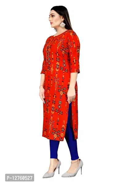 Stylish Straight Red Printed Viscose Rayon Kurta For Women-thumb3