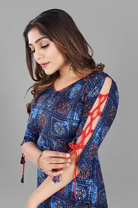 Stylish Straight Blue Checked Viscose Rayon Kurta For Women-thumb1