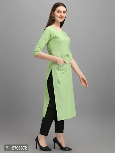 Stylish Straight Green Solid Viscose Rayon Kurta For Women-thumb2