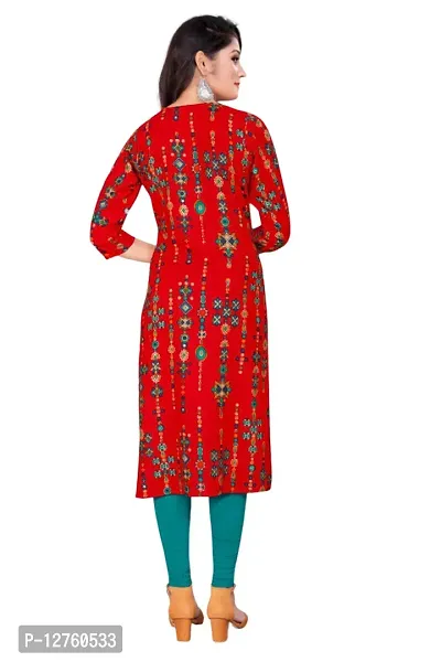 Stylish Straight Red Printed Viscose Rayon Kurta For Women-thumb2